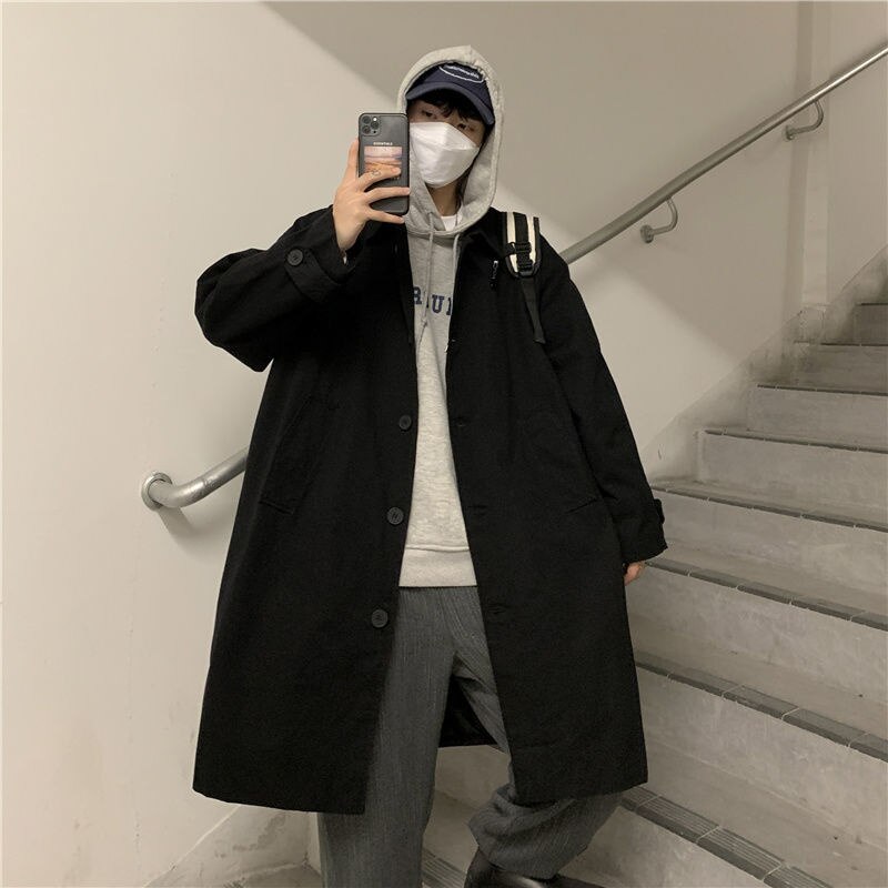 Trench-Coat kaki/noir pour homme, manteau Long et décontracté, coupe-vent ample et surdimensionné, à la coréenne, collection automne M-2XL