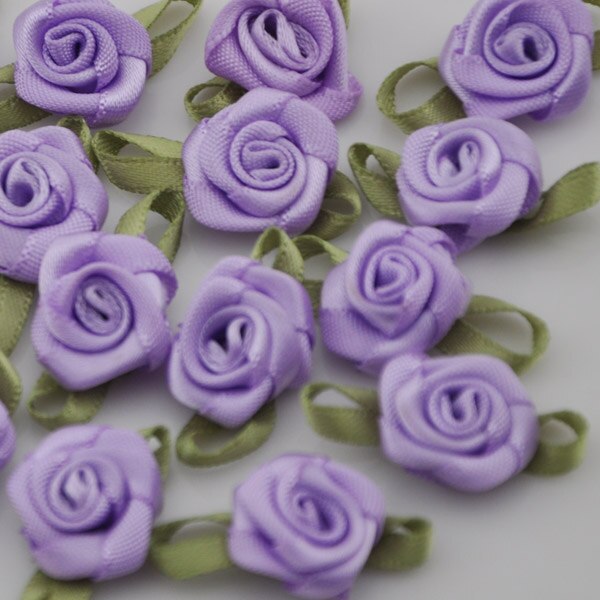 50 pcs Satin ruban fleurs arcs Rose couture mariage Appliques artisanat B039: Purple