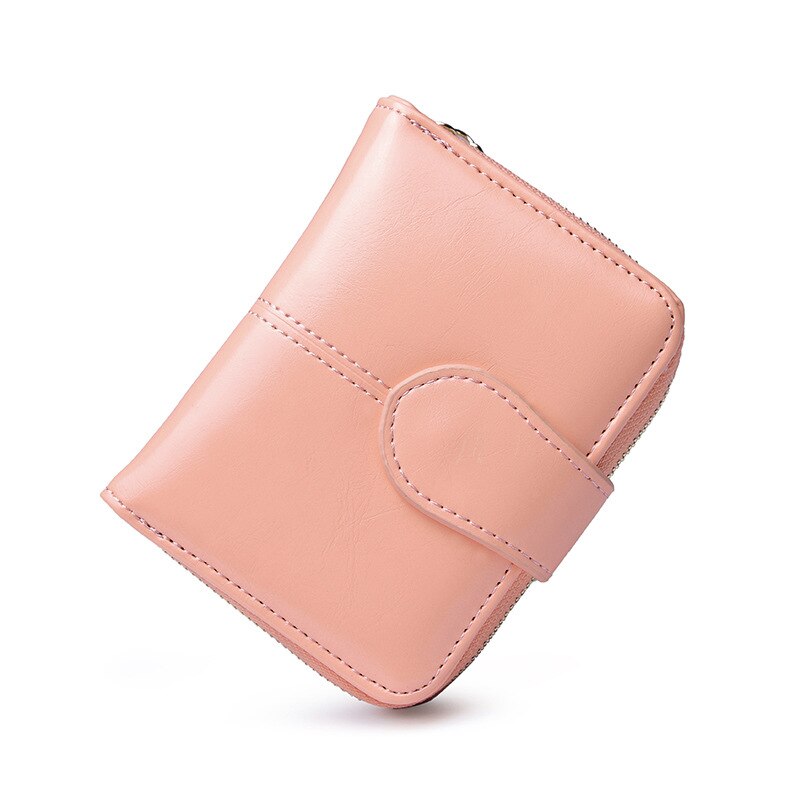 Short Wallet Female Waxed Leather Retro Coin Purse Hasp Coin Bag Student Wallet: Pink