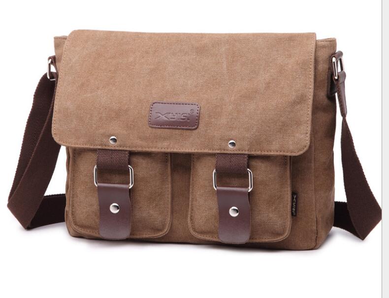 Lærredstaske herre skulder messenger taske retro afslappet postbud student taske: Brun