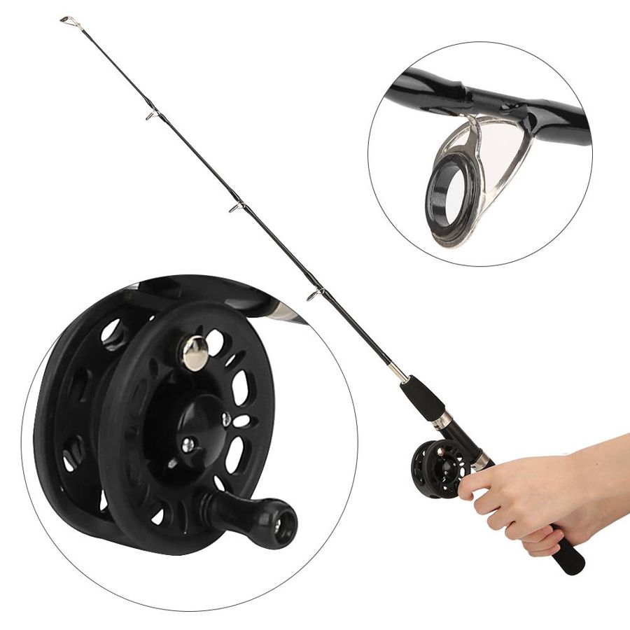 Ice Fishing Rod Set Winter Fishing Raft Fishing Rod Fishing Rod Equipment 80cm Black ABS Fishing Rod Solid Outdoor Fishing Rod