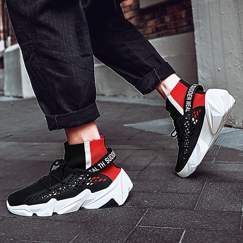 Vsiovry sock sneakers herr stickad ovandel andas sportskor höst chunky sneakers hög dämpande löparskor för män
