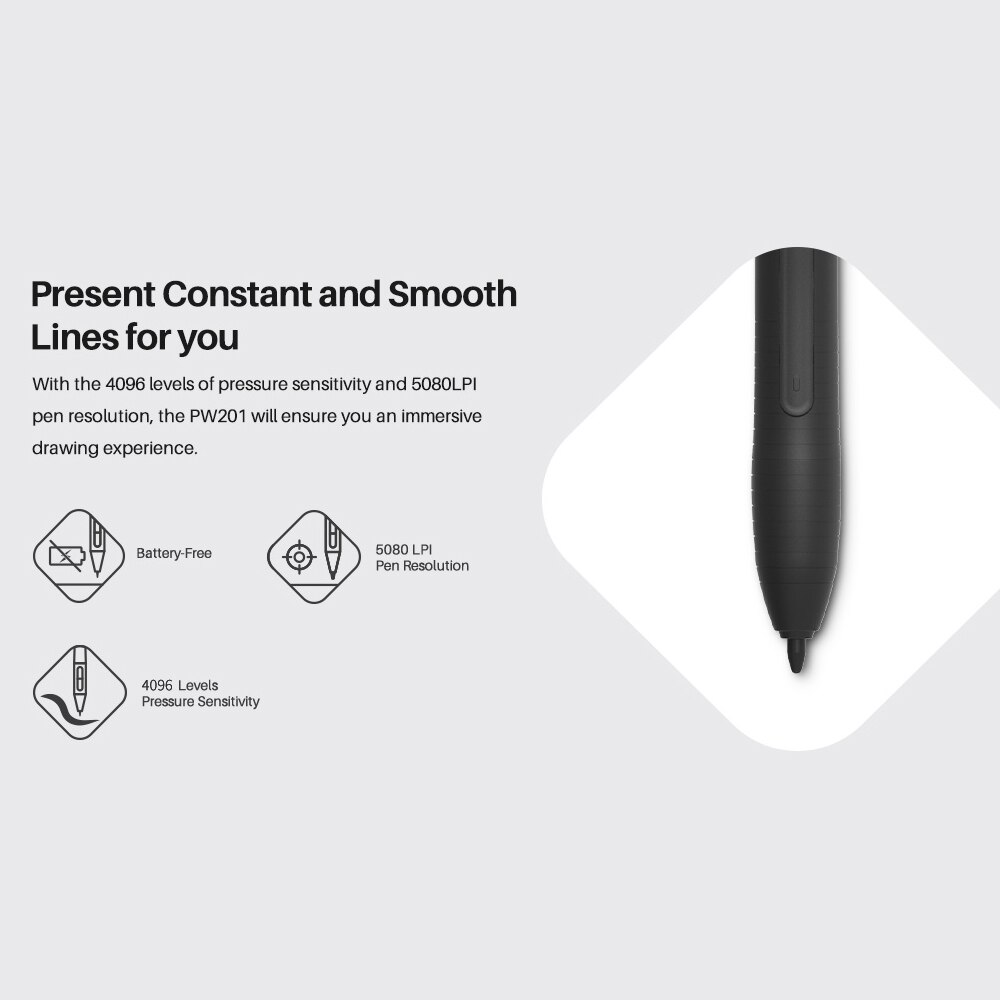 Huion PW201 Digital Pen With 4096 levels Battery-free Digital Pen with 2 Programmable Buttons for Huion H430P Graphic Tablet