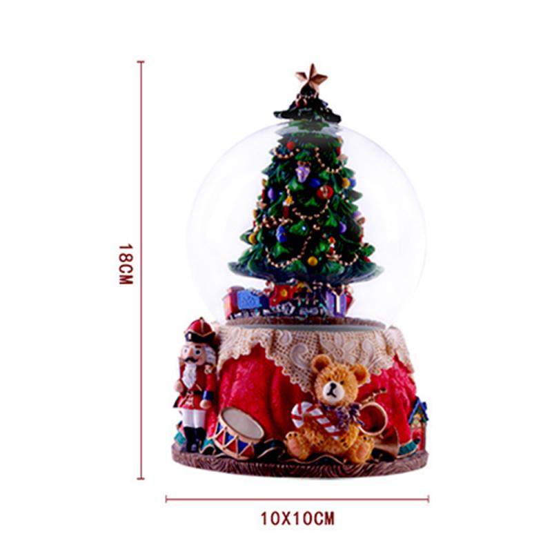Resin Music Box Crystal Ball Snow Globe Glass Lights With Speaker Spinning Christmas Tree Crafts Desktop Decoration
