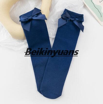 Scaldamuscoli per bambini colore puro bowknot calza per bambini fiocco calze dritte heelless ragazza Legwarm: blue