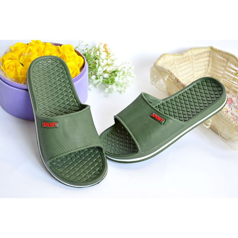 EVA Household Slippers Men's Indoor Flip Flops Lovers' Anti Slip Thick Bottom Slippers Summer Women Home Flat Shoes WSL1000: Dark Green / 40
