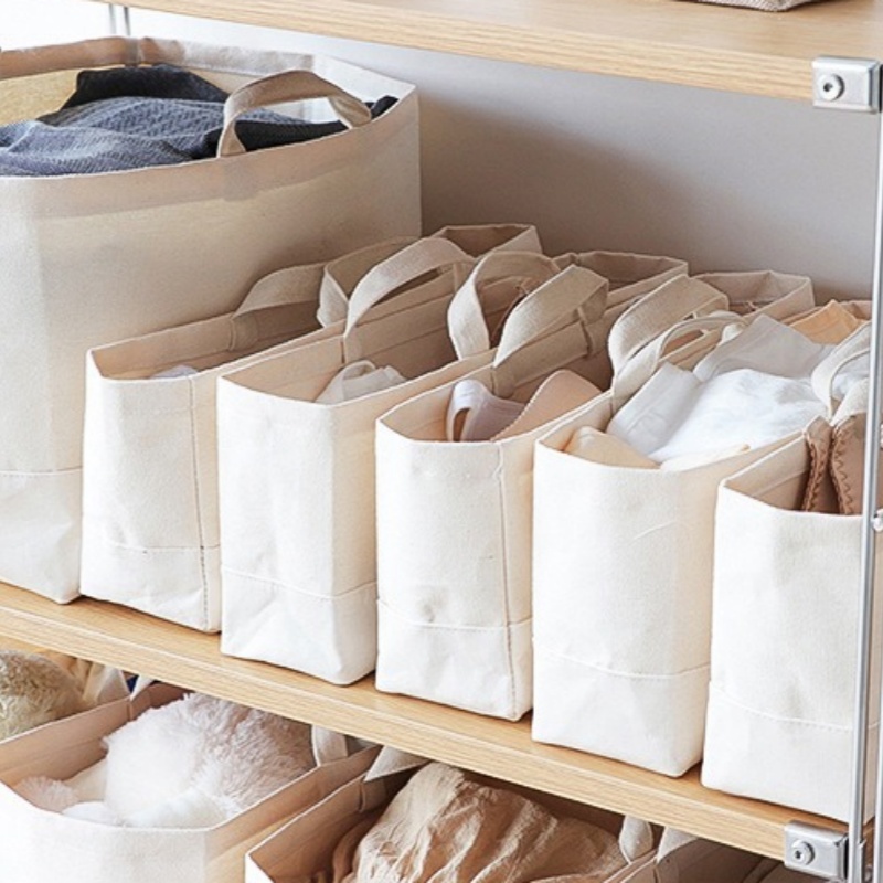 1/3/5PCS Foldable Sundry Storage Basket Canvas Clothes Storage Basket Large Portable Toy Storage Basket White Handheld Organizer