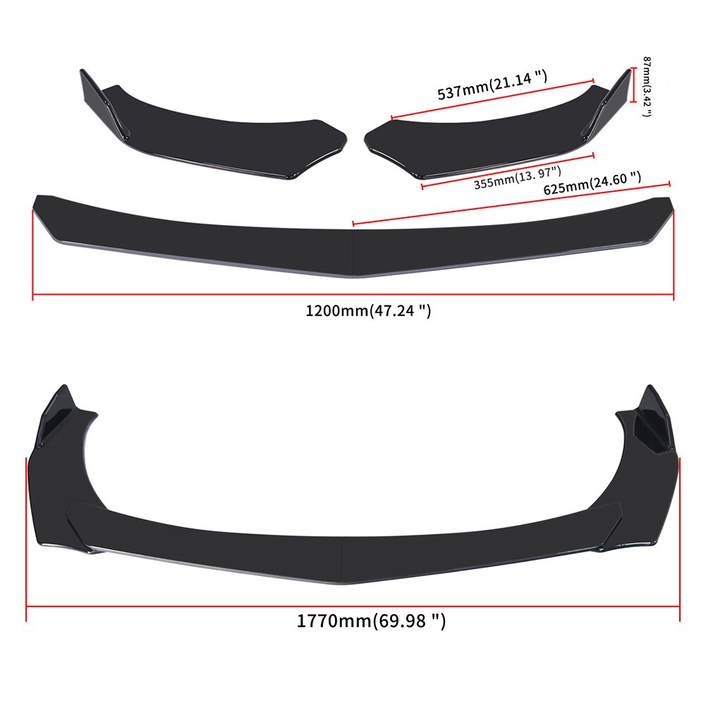4pcs Universal Car Front Bumper Automobile Spoiler Splitter Lip Body Kit ABS Bumper Canard Lip Car Exterior Accessories