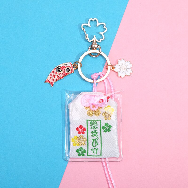 Japanese Culture Cherry Blossoms Pray Fortune Beauty Health Safe Wealth Bag Pendant Keychain Mascot Best Wish Family Friend: fall in love