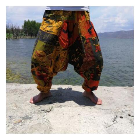 20 print thai hip hop aladdin hmong baggy bomuld hør harem bukser mænd plus size brede ben bukser boho casual bukser cross-bukser