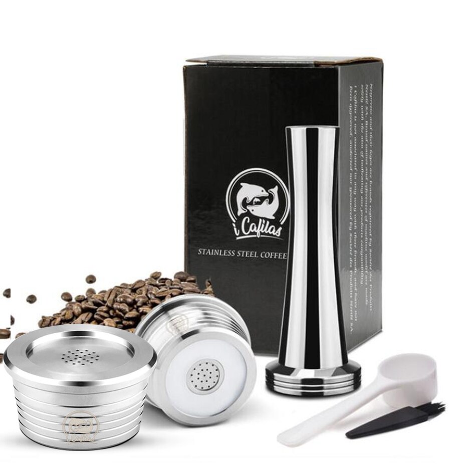 Cápsulas de café reutilizáveis de aço inoxidável cozinha reutilizável copo da cápsula de café filtro compatível para delta q acessórios de café: Cáqui escuro