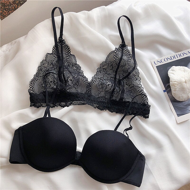 2 bra and 1 panty 3 colors seamless push up brassiere, ultrathin floral lace bras and transparent panties sexy women lingerie