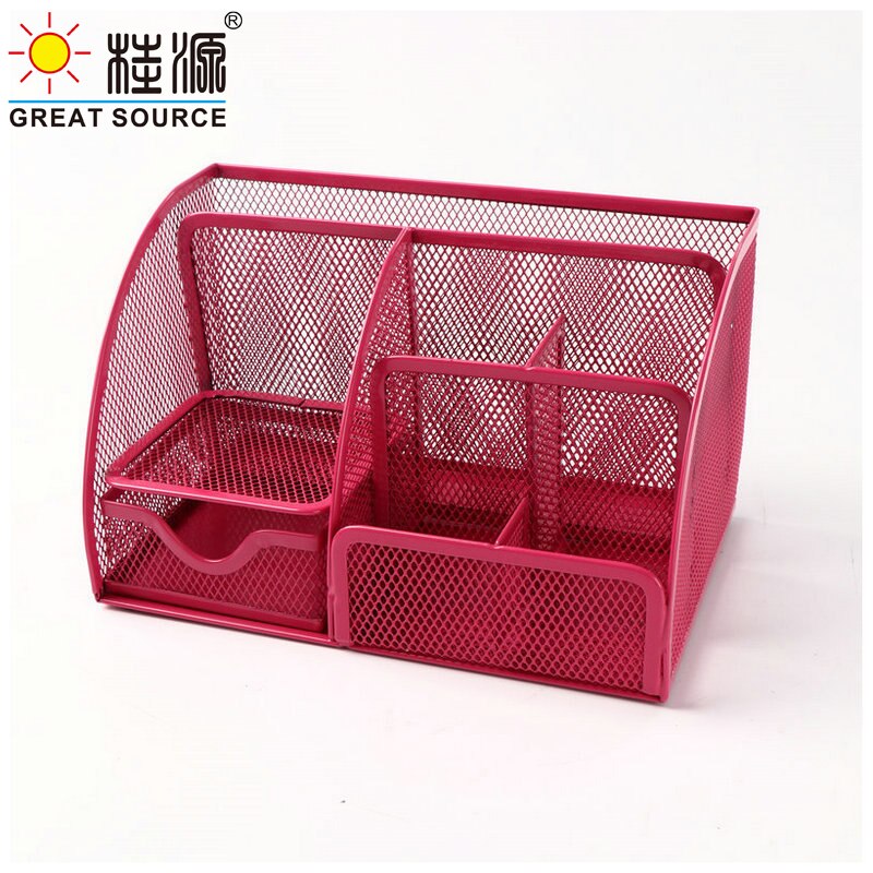 Durable Stationeries Holder Metal Mesh Basket Desk Commodity Organizer With Drawer Colorful Metallic Lacquer