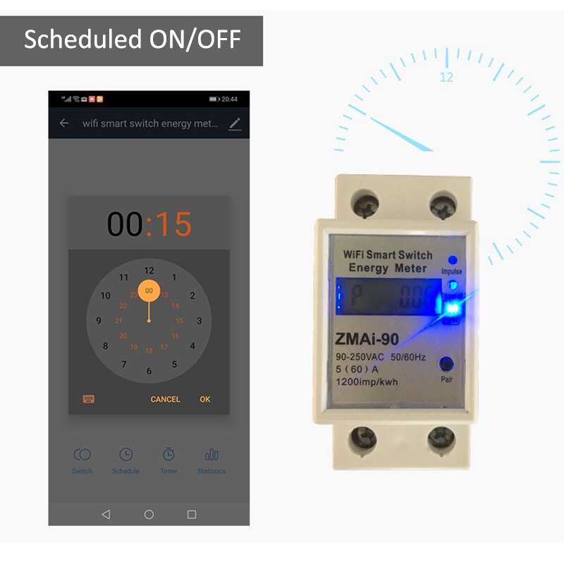 Tuya WIFI Smart Switch 60A Energy Meter Remote Control Relay Controller Timer Power Consumption kWh wattmeter Google Home Alexa