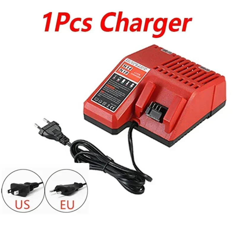 18V pour Milwaukee M18 M18B6 18V XC 12Ah 9Ah Li-ion batterie 48-11-1860/chargeur batterie rechargeable: Black