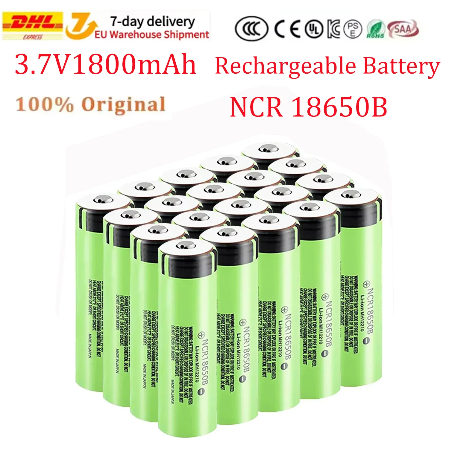 Protected NCR18650B 3.7v 1800mAh 18650 Lithium Rechargeable Battery with Pointed (No PCB) for Flashlight Batteries