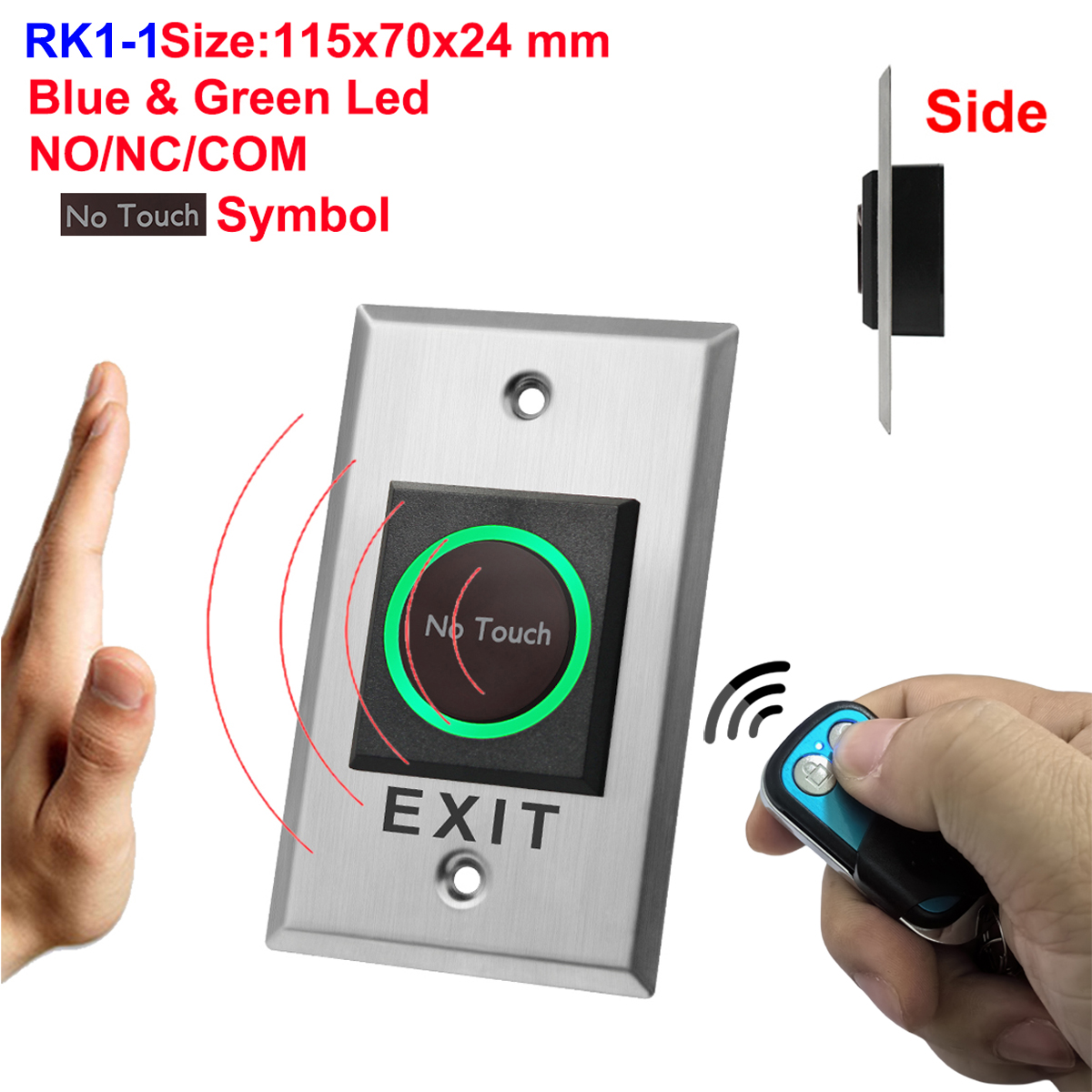 DC12V 24V Touchless Open Electronic Lock Release Switch IR Contactless Infrared No Touch Exit Button for Access Control System: SKY BLUE