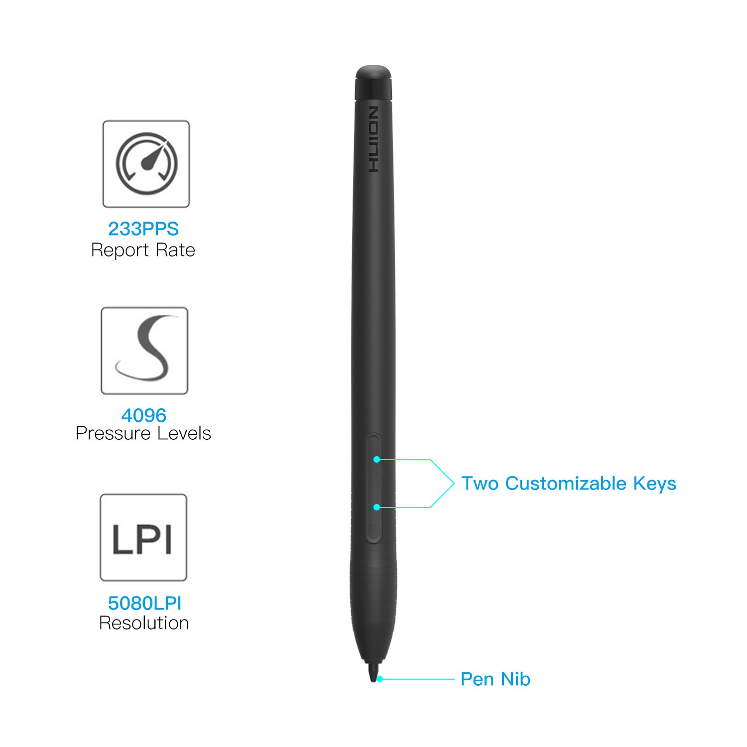 Huion PW201 Battery-Free Stylus 4096 Levels Pressure with 4pcs Pen Nibs Pen Clip for Huion H430P Graphics Tablet