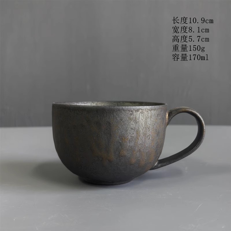 Tasse à café en céramique, glaçage rouille en céramique grossière rétro créative, tasse à café au lait avec manche en bois, service à thé, tasse d'eau domestique: Bleu