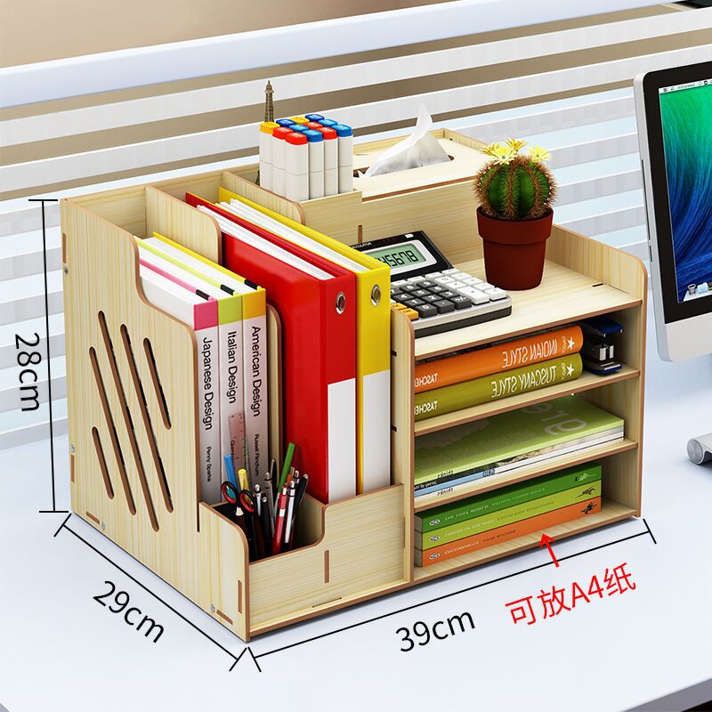 Wooden Desk Organizer Desktop File Organizer Holder Space Saving Office School Home Use Document Multi-Layer Tray: Light Brown