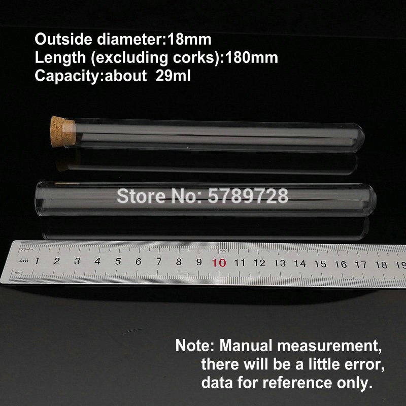 10pcs 18x180mm Glass round bottom test tube with cork stopper,Thickened flat - mouth lab test tubes Used in school chemistry lab