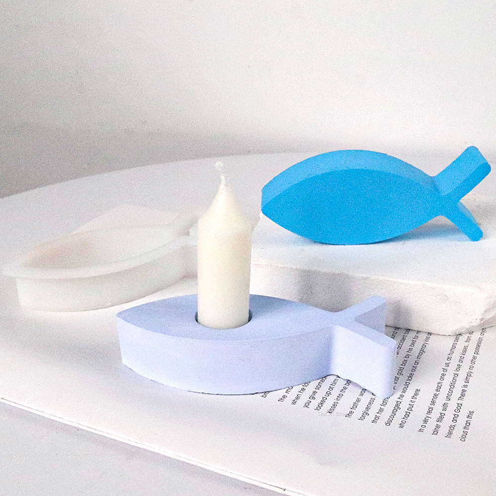 Molde de silicona para velas creativas, candelabro con forma de pez, Kit de fabricación artesanal, portavelas de resina de hormigón y yeso, moldes de fundición