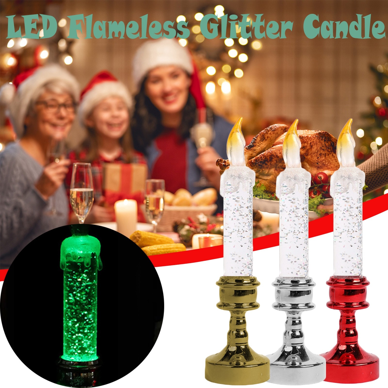 Bougies de noël lumières Festival atmosphère rotative couleur changeante paillettes LED Flameles romantique cristal bougie lumière 30ml
