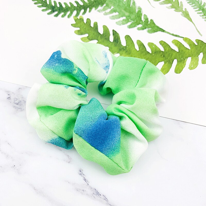 Tie-Verven Scrunchies Paardenstaart Houder Haar Das Meisjes Haar Ring Tie-Dye Print Elastische Haarbanden Vrouwen Creatieve haar Accessoires: green