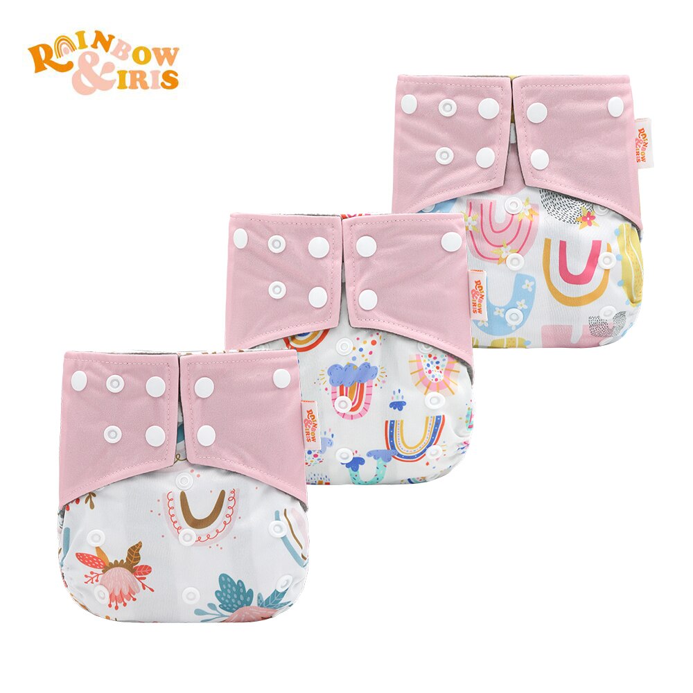 Rainbow&amp;Iris Removable Cloth Diapers Baby Diapers Washable Baby Diapers Button Diapers: Pink