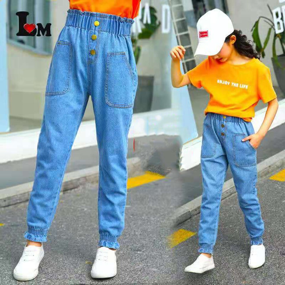 Niños Niñas Jeans primavera otoño niñas pantalones media cintura niños flacos niñas pantalones edad para 4 5 6 7 8 9 10 11 12 13 años