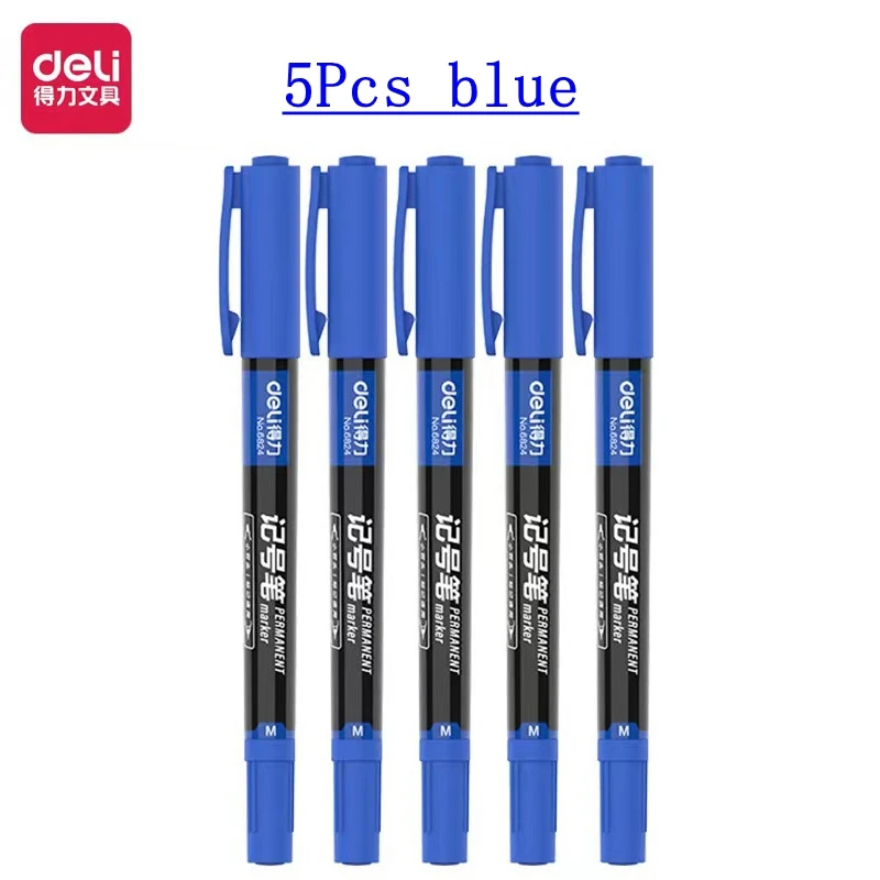 Deli 5/9pcs Twin Tip Permanent Marker Pens 0.5-1.2mm Nib Waterproof Ink Oily Black Ink Fine Point Paint Marker Pen Stationery: Navy Blue