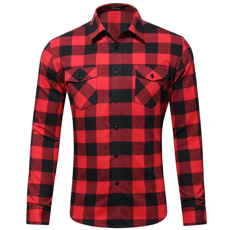 Herfst mannen Katoenen Plaid Shirt Slim Fit Lange Mouw Casual Mannen Tops Shirts mannen Controles Shirt 5 kleuren S-2XL: A / XL