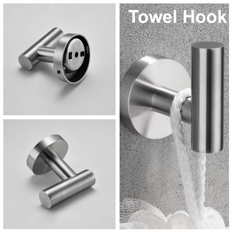 Set van 3 stuks badkamerbeslag roestvrij staal rond wandmontage - inclusief handdoekhouder, toiletrolhouder, badjashanddoekhouder