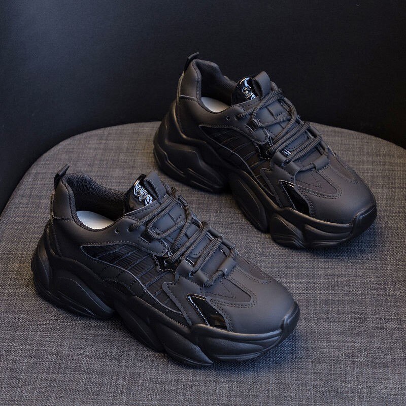Hardloopschoenen platform sneakers dames gevulkaniseerde schoen chunky zwart grijs casuals ademend veterschoenen goede schoenen