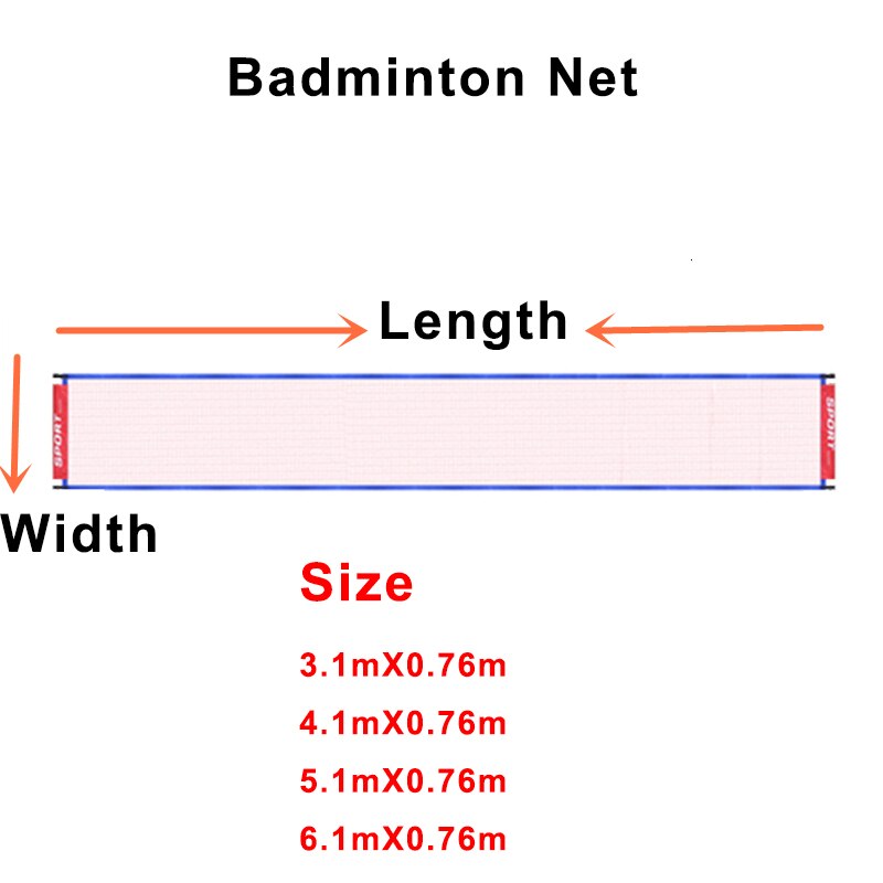 Rede portátil para badminton, sem moldura, 3.1m-6.1m, malha quadrada para treinamento, rede de badminton