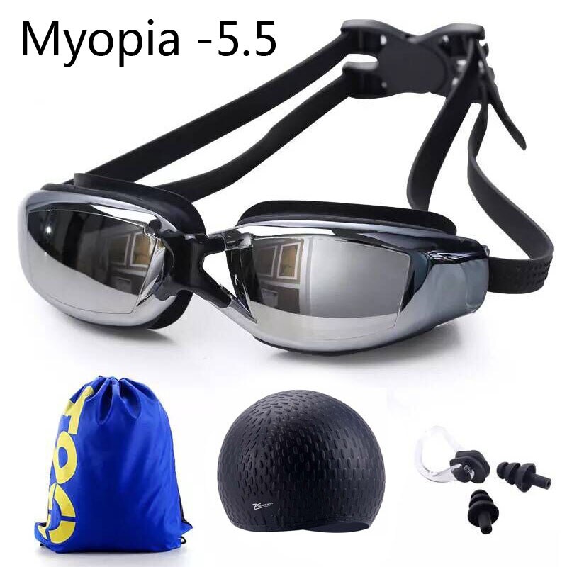 Zwembril Recept Bijziendheid Professionele Duiken Bril Mannen Vrouwen Waterdichte Siliconen Cap Dioptrie Eyewear Zwembad Zak: Black Myopia -5.5