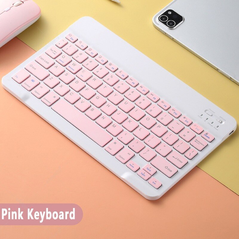 10 inch Slim Mini Bluetooth Keyboard and Mouse For Android iphone Tablet Wireless Keyboard For iPad IOS Phone Russian Spanish: Pink Keyboard