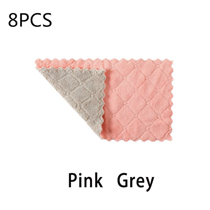 Paño de limpieza de microfibra absorbente, lote de 8 unidades, trapo de cocina, trapo, toalla de limpieza, plato de tela, trapo de limpieza, toalla de cocina: 8pc pink grey