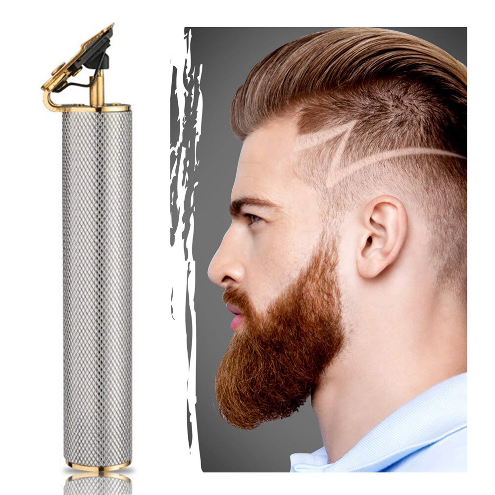 Mens Hair Clippers Electric Hair Trimmer T Outliner Cordless T-Blade Trimmer Barber Beard Razor Hair Cut Cutting: Silver