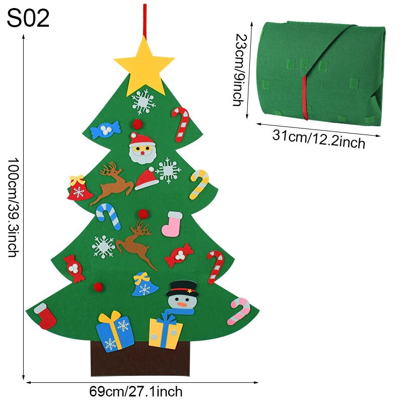 100cm filt juletræ gør-det-selv sæt væghængende dekoration med selvklæbende ornamenter børn børn år jul boligindretning: S02