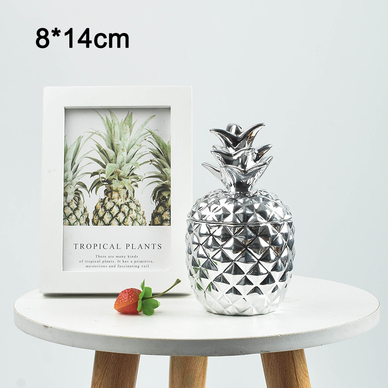 Nordic Keramische Ananas Opslagtank Wit Gouden Mooie Ananas Plating Opbergdoos Aromatherapie Kaars Opslag Container: B-Silver