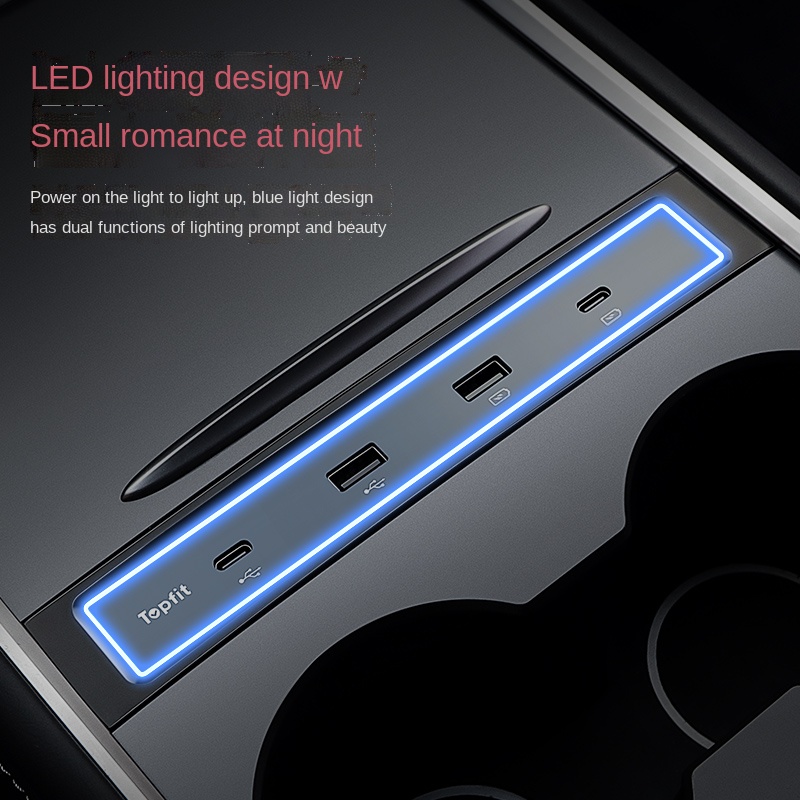 27W Quick Charger For Tesla Model Y Model 3 Intelligent Docking Station USB Shunt Hub Decoration Interior Refit Accessories