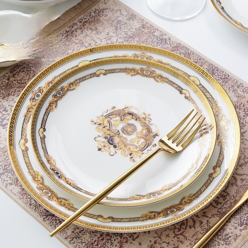Vajilla China de hueso para el hogar, platos planos y grandes de 8 pulgadas, europeos poco profundos, platos occidentales de 10 pulgadas