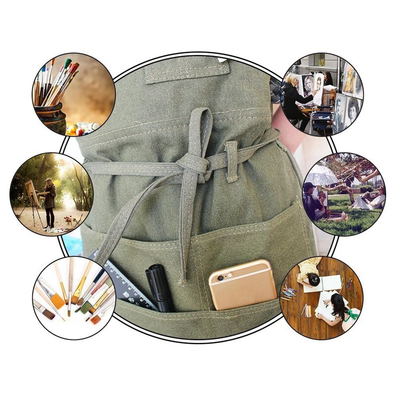 Artist Canvas Apron，Pockets Painting Apron Painter Adjustable Neck Strap Waist Ties Gardening Waxed Aprons for Women Men Adaults