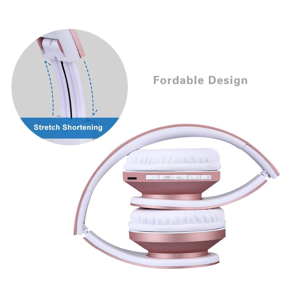 Wireless Bluetooth Headphone Rose Gold Stereo Bass Headset Big Headphones with Mic TF FM Noise Canceling Wireless Headphones