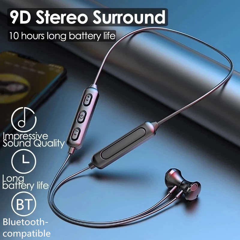 Auriculares inalámbricos con Bluetooth 5,0, dispositivo deportivo magnético para correr, IPX5 resistente al agua, con banda para el cuello, con reducción de ruido