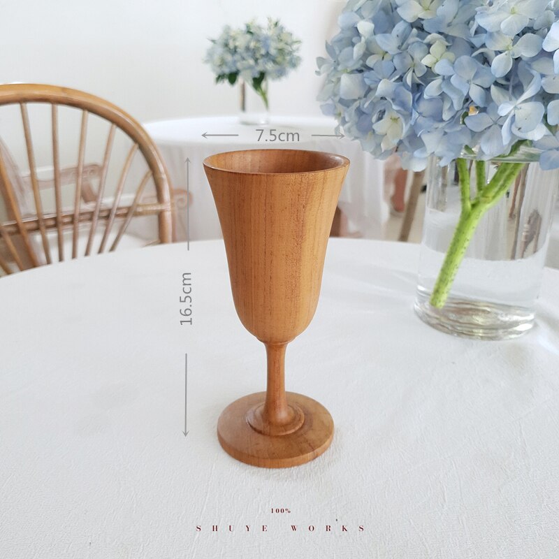 Taza de café de madera hecha a mano, vaso alto de vino tinto, fondo plano, leche Latte, artesanías, taza de cerveza reutilizable con mango, 150ml, 1 ud.: C 170ml