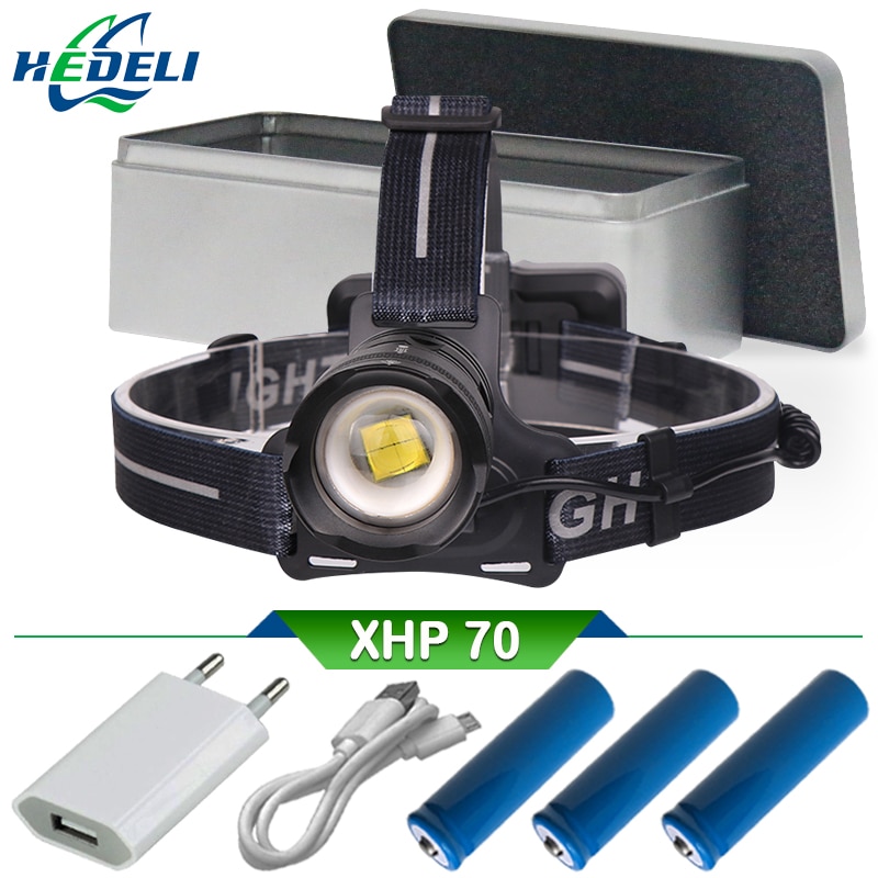 powerful Led head lamp xhp70 rechargeable led headlamp xhp 50 cob t6 head torch flashlight 18650 battery waterproof headlight