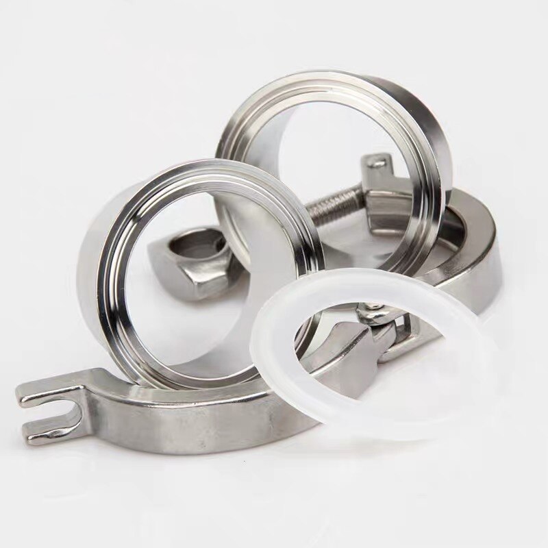 Union 51mm O/D Sanitary Tri Clamp Weld Ferrule + 2" Tri Clamp + Silicon Gasket Assembly 304 Stainless Steel For Homebrew