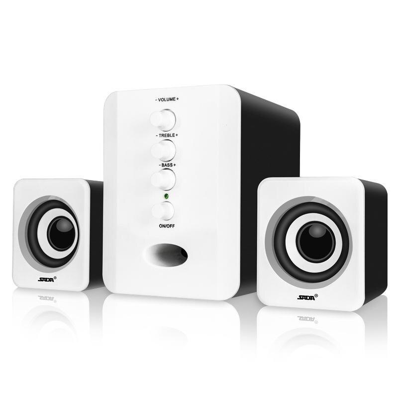 Sada  d202 täysi valikoima 3d stereo subwoofer 2.1 pieni pc kaiutin kannettava basso musiikki dj usb tietokoneen kaiuttimet kannettavalle puhelimelle tv: Mustavalkoinen